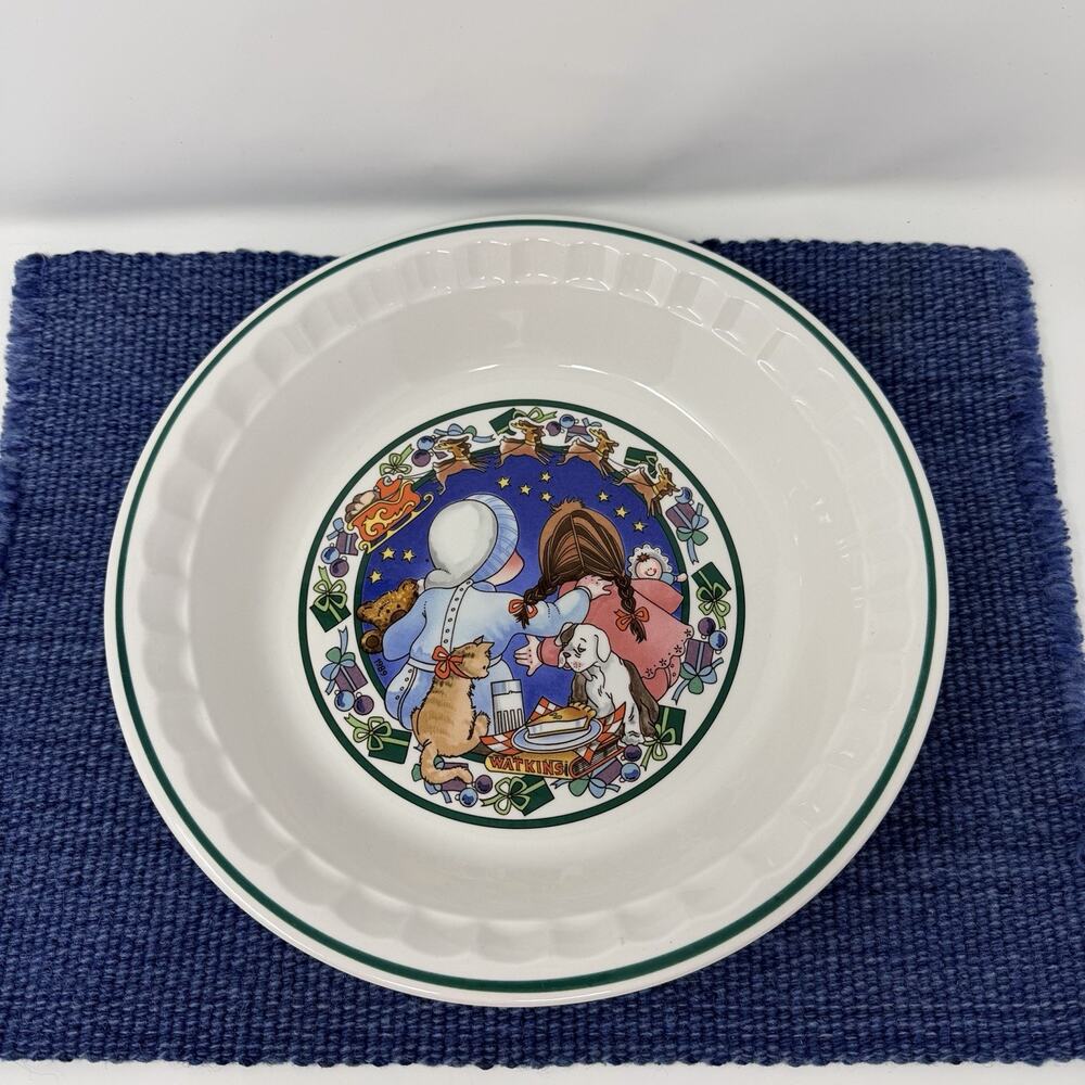 Watkins Country Kids 10 1/2” Ceramic Deep Dish Pie Plate Christmas Wish #6281